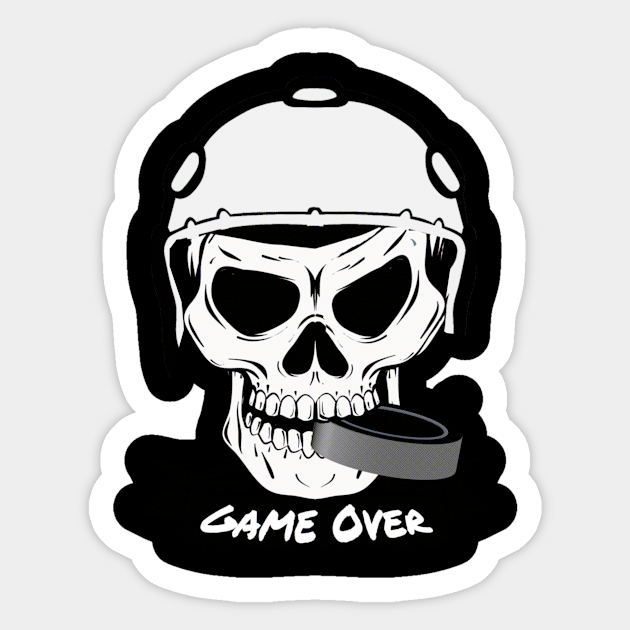 Hockey Player Skull Game Over Hockey Sticker TeePublic